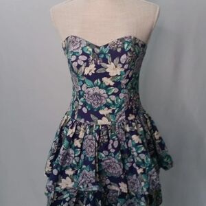 Laura Ashley Strapless Dress in Blue and Green Floral